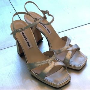 Vanessa Noel Leather Silver Strappy Heels